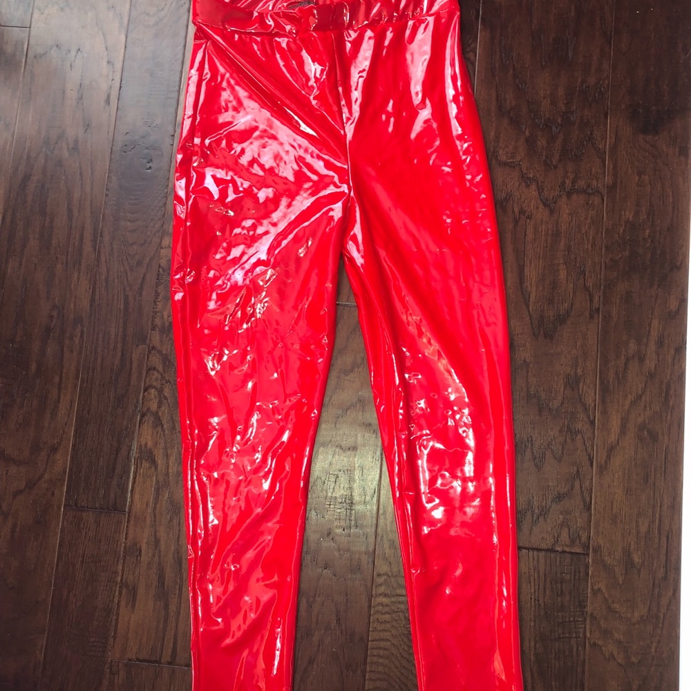 Red latex leggings.